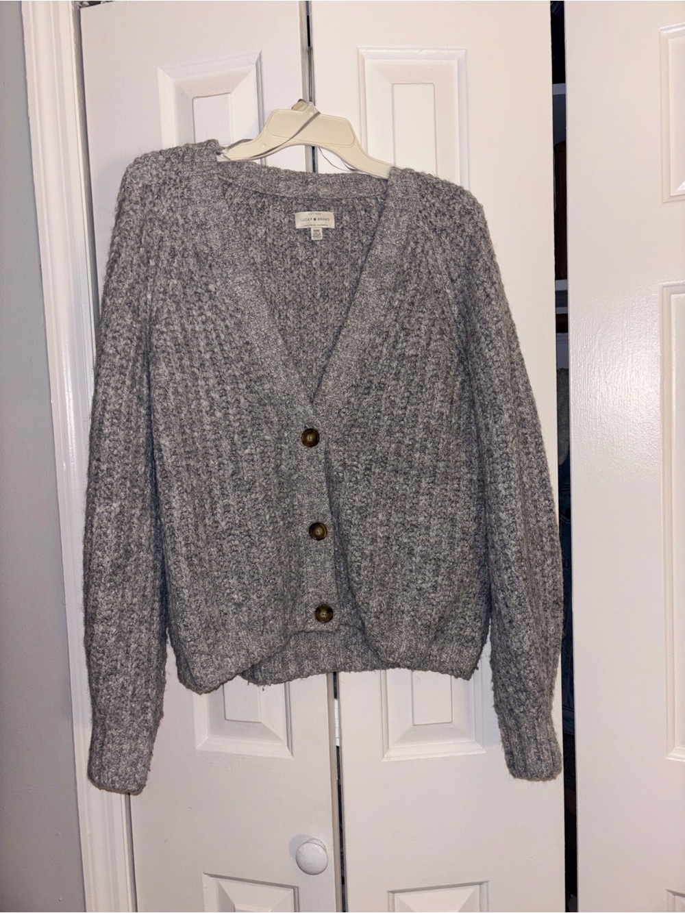 Cozy Gray V-Neck Button Cardigan Sweater - Women